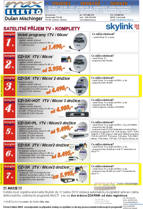 Satelitní příjem - KOMPLETY od Elektromax